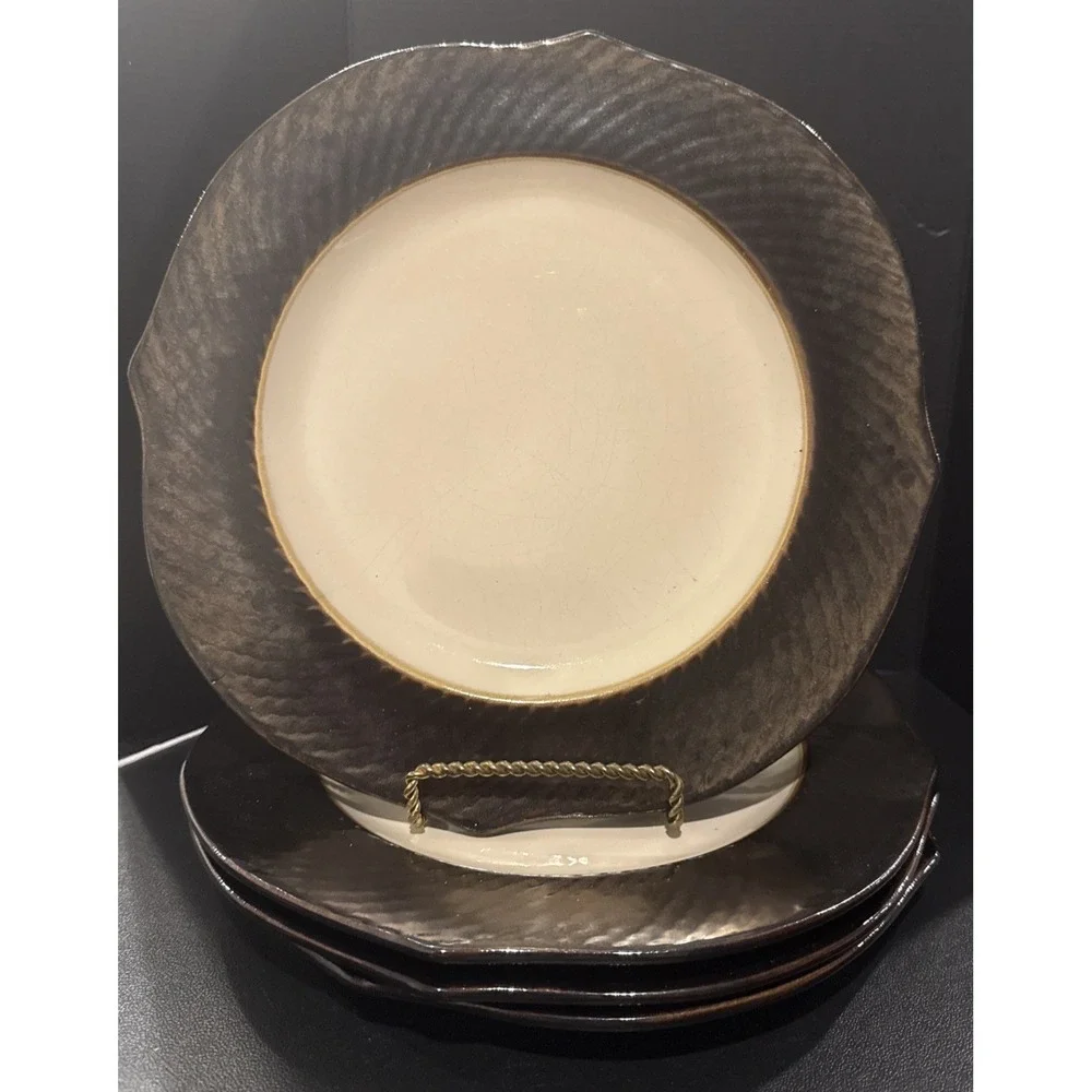 Pier 1 Imports Metallic Bronze Stoneware Dinner Plates Plate 11 Inch Set Of 4